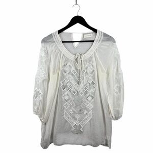 4 Love And Liberty Antique White Embroidered Flowers and lace silk top/blouse S